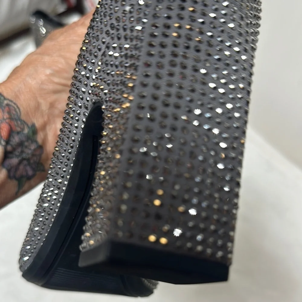 A New Day Silver Gunmetal Grey Ankle Booties with Block Heel and Rhinestones